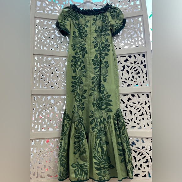 VTG Vintage Carol Bennett green ulu print Hawaiian mu’umu’u maxi dress. Size M. - Picture 3 of 6